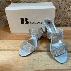 40 Browns Silver Sparkly Rinestone Block Heels - EUC Made in Italy